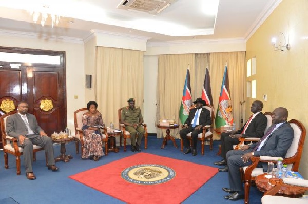 H.E. Amb. Brig. Ronnie Balya, Hon. Betty Bigombe meets H.E Salva Kiir, President of the Republic of South Sudan.