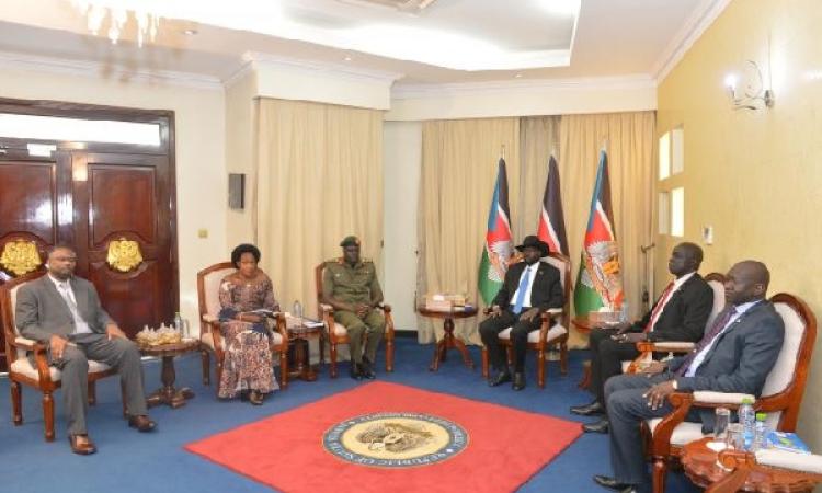 H.E. Amb. Brig. Ronnie Balya, Hon. Betty Bigombe meets H.E Salva Kiir, President of the Republic of South Sudan.