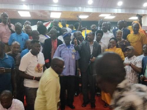 H.E. Amb. Brig. Gen. Ronnie Balya 'ndc' together with Immigration officers from both the Republic of South Sudan and Uganda meeting with Ugandans living in South Sudan regarding the issues of Immigration.