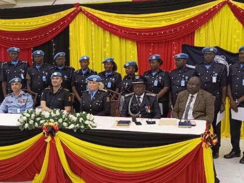 SCP Sakira Moses representing the Uganda Head of Mission in juba at a UN medal awarding ceremony to a contingent of Uganda Police Officers serving in UNMISS.